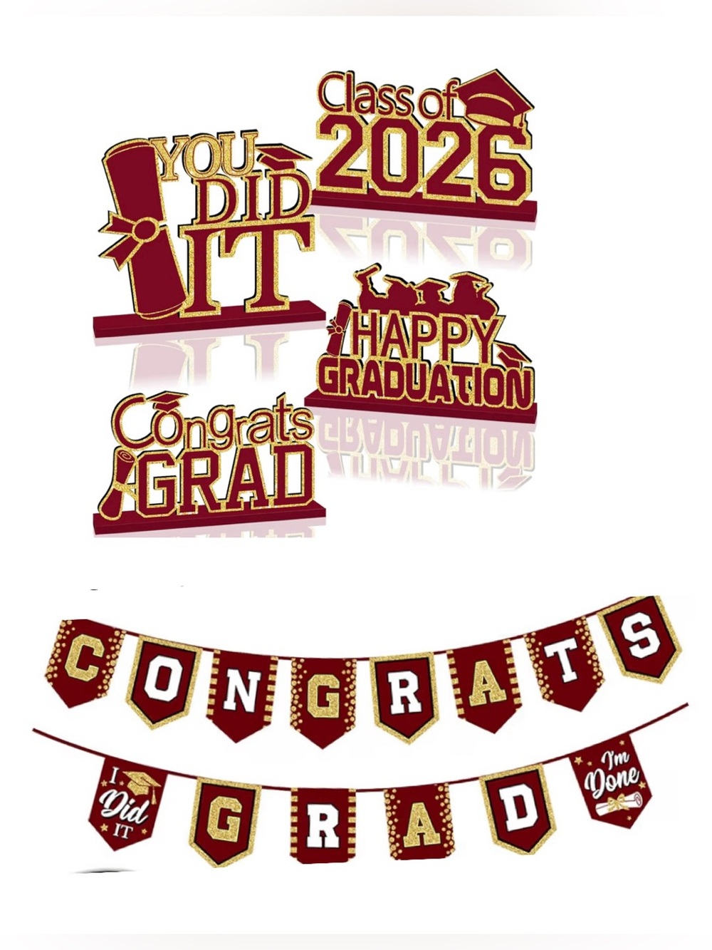 Graduation table signs 4 total & 2 banners maroon & gold